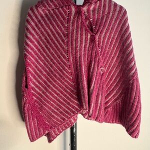 Diesel Baby Girls Striped Knit Poncho Sweater – Pink & Gray, Size 18M